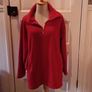 DKNY red ♥️ thick fuzzy jacket shirt small